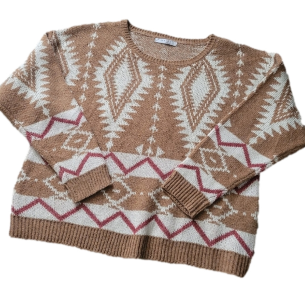 Favlux Boho Camel and Red Aztec Print Sweater sz S - Great Condition
